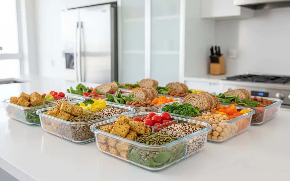 Vegane Proteinquellen mit Tofu Linsen Nüssen und Vollkorngetreide