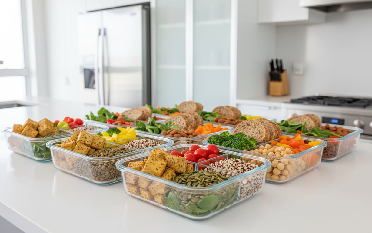 Vegane Proteinquellen mit Tofu Linsen Nüssen und Vollkorngetreide